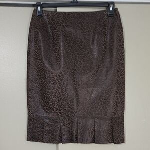 Doncaster Signature Brown Leather Leopard Print Skirt Size 6